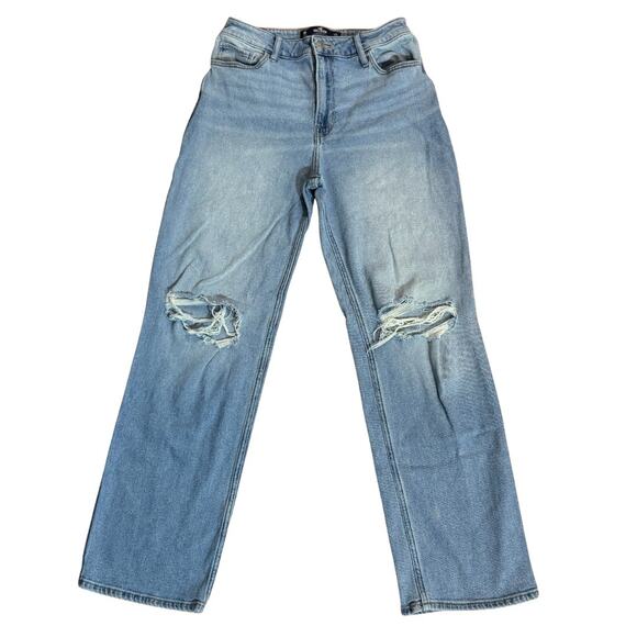 Hollister High Rise Dad Jeans Distressed Light Wash Blue Size 9R 29X31 Americana - Picture 3 of 10